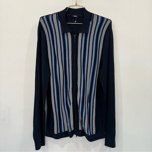 Express Polo Full Zip Striped Knit Cardigan Navy Blue Long Sleeve Cotton Blend